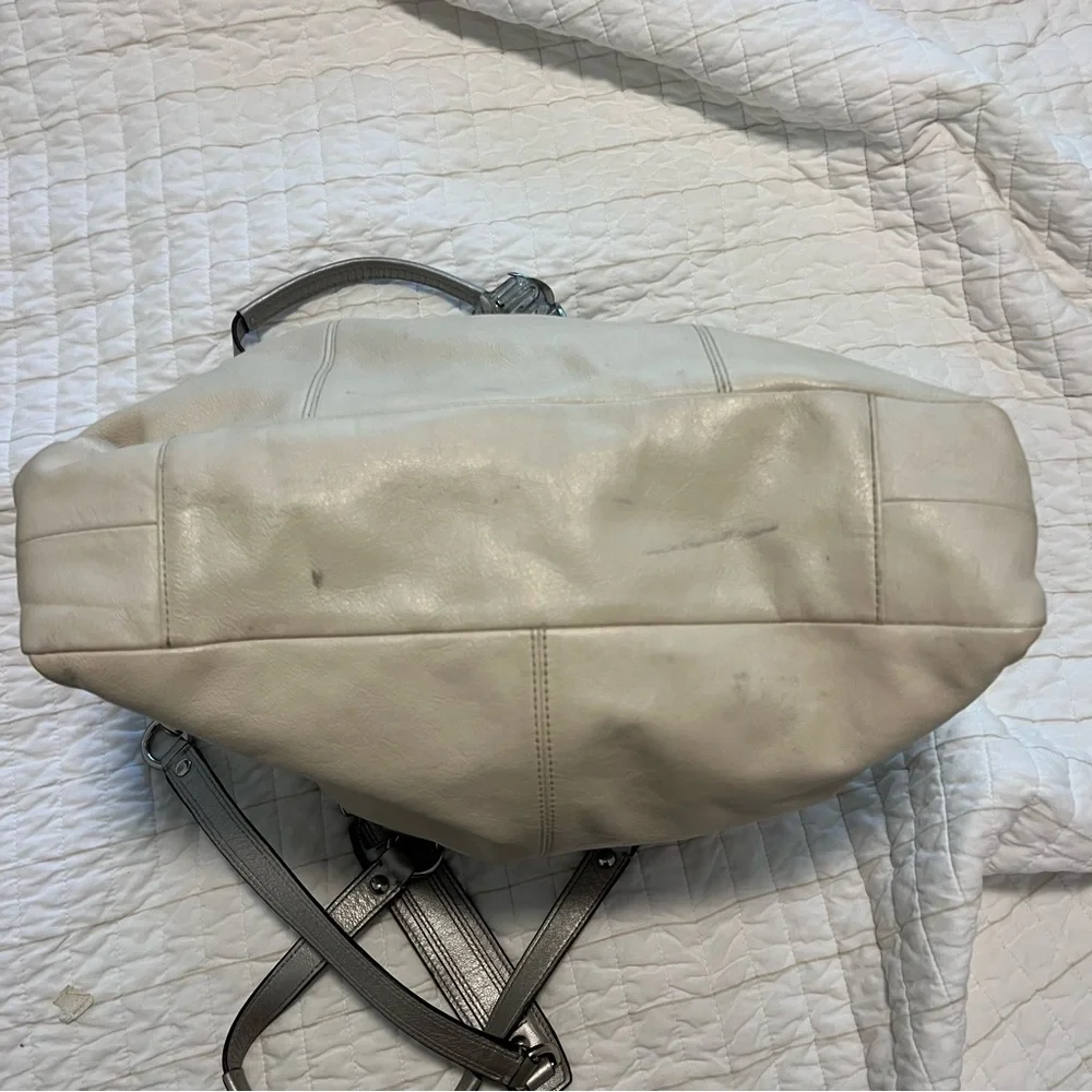 COACH Ashley Ivory Leather Shoulder Bag Convertible Satchel Handbag Carryall
